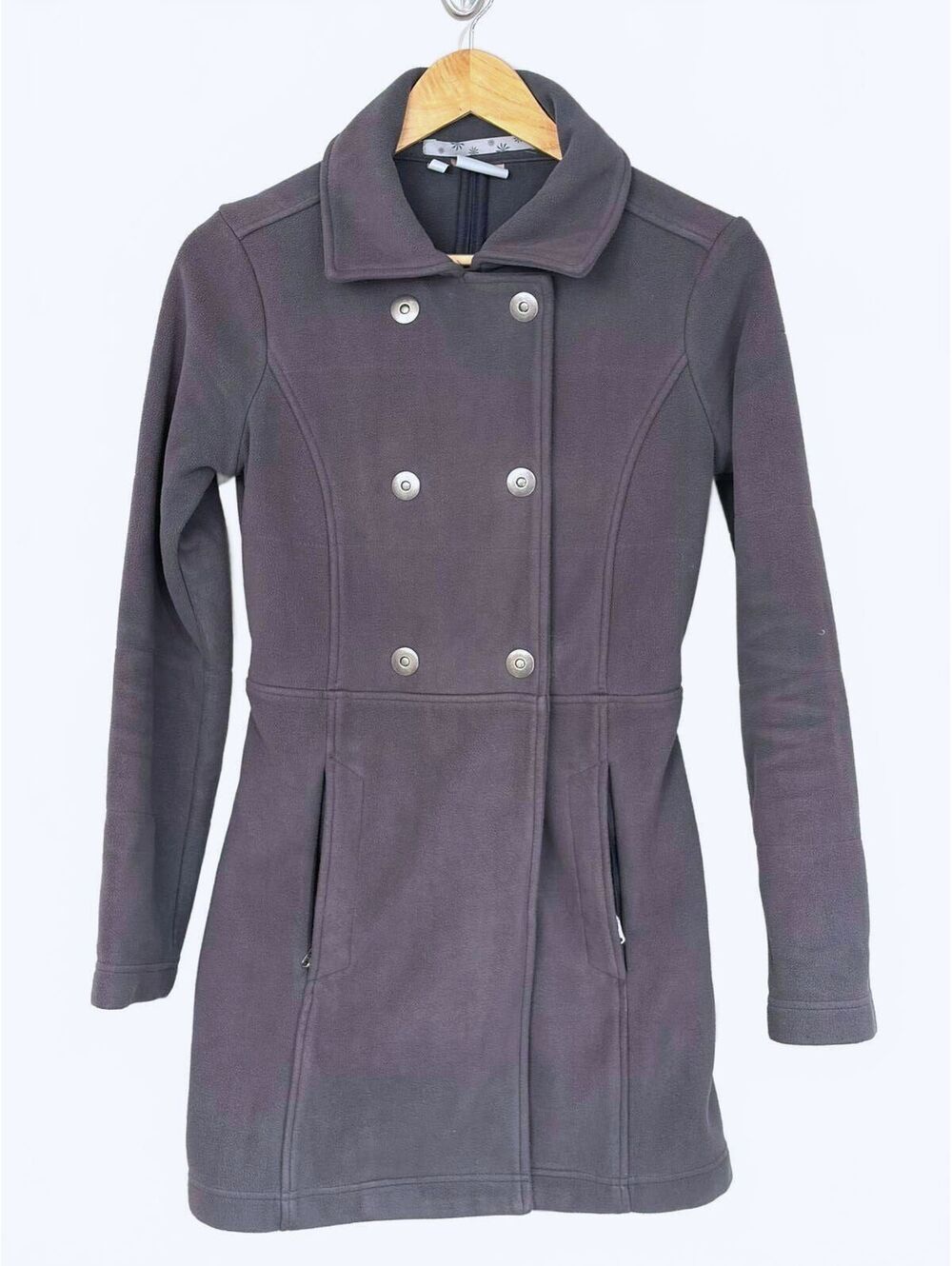 Athleta Fleece Switchback Double Breasted Gray Fitted Peacoat Women's XS